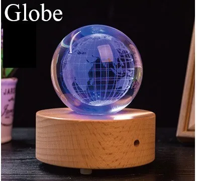 Globe 80 мм Galaxy солнечная система хрустальный шар с деревянной Bluetooth музыкальной коробкой Луна Лось Хрустальная Сфера Рождественский подарок декоративные аксессуары - Цвет: Globe