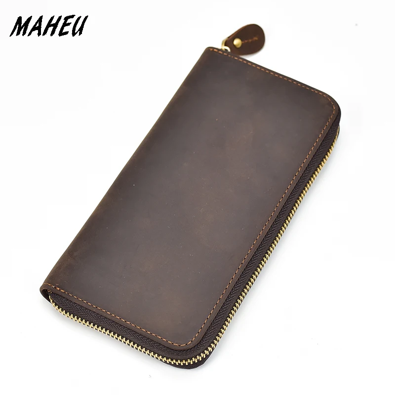 Online Cartera larga con cremallera para hombres, Cartera de piel de vaca Natural, Cartera de cuero, tarjeta de crédito, efectivo, billeteras teléfono móvil, hombres, mujeres, hombre, alta calidad
