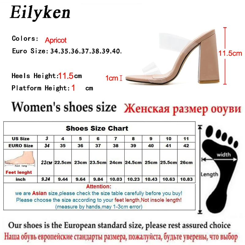 Eilyken/модные женские летние прозрачные Шлепанцы из ПВХ; женские туфли без задника на высоком каблуке с открытым носком; женские шлепанцы; обувь для вечеринок