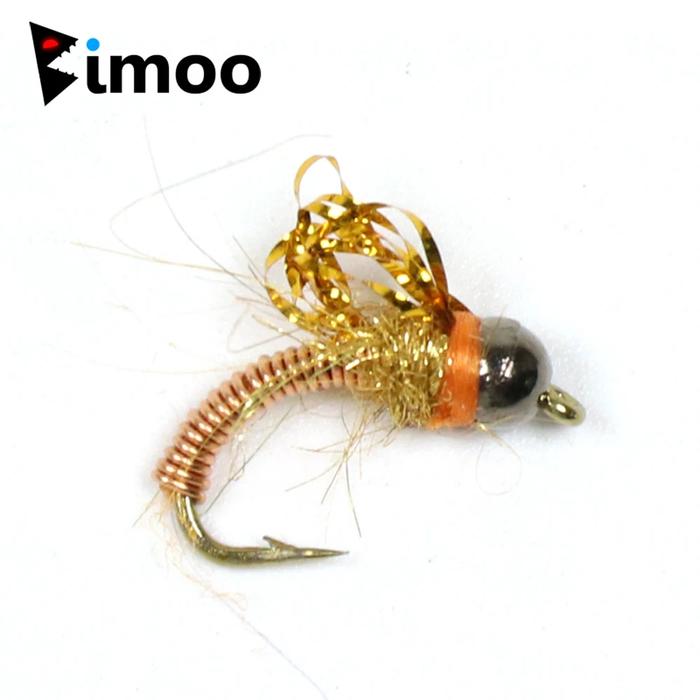 Bimoo 6 шт. #14 Вольфрамовая бусина головка медная проволока Baetis Nymph Fly рыболовные
