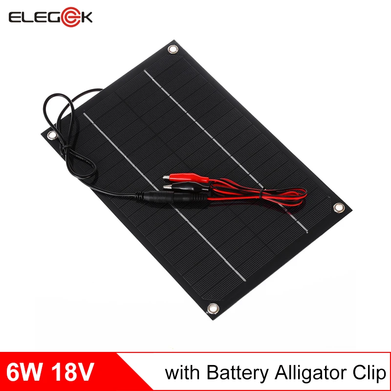 

ELEGEEK Semi flexible 18V 6W Solar Panel Charger DC Output 300mA Solar Battery Charging for 12V Battery with Crocodile Clip