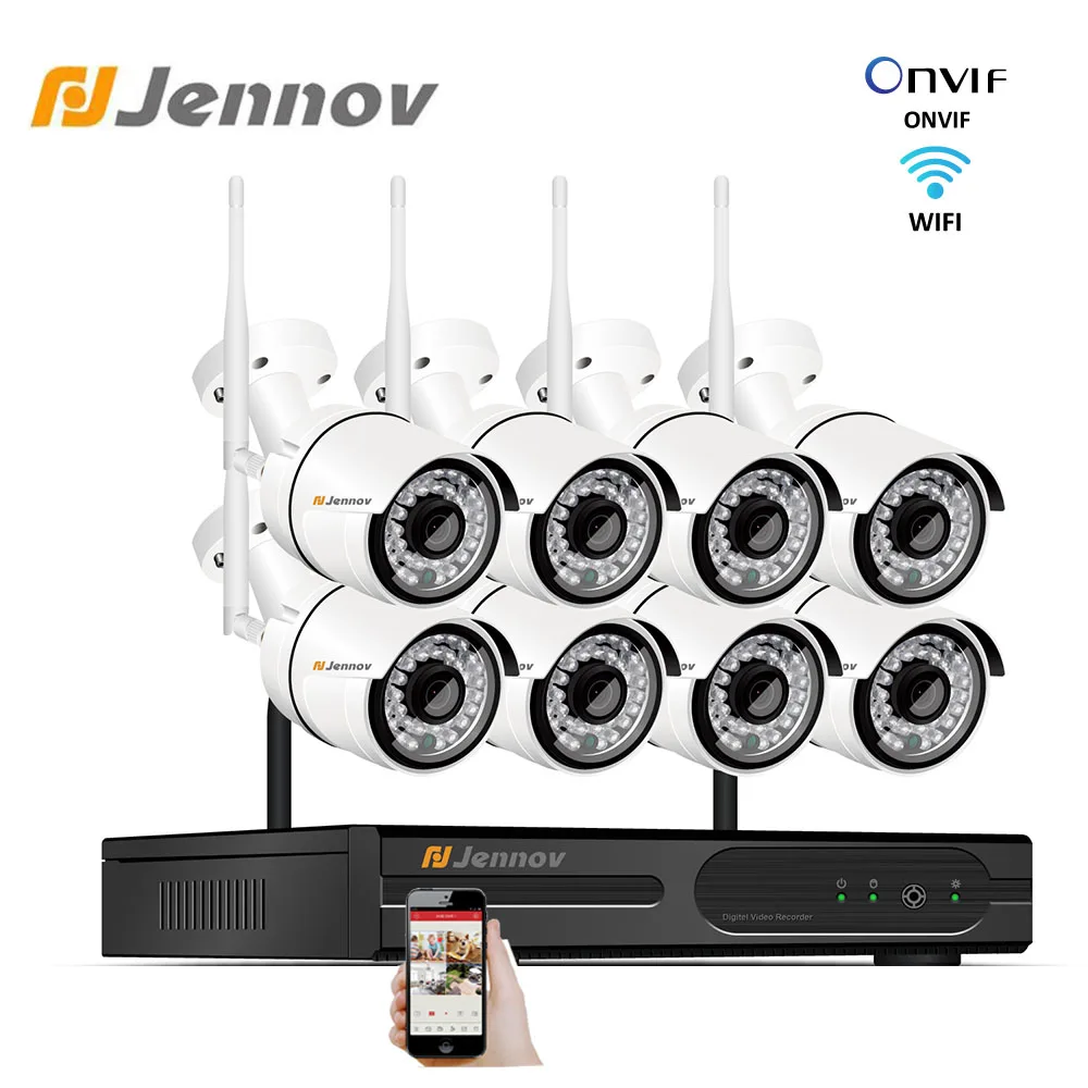 Jennov 2MP 8CH беспроводная камера безопасности система NVR Wifi комплект видеонаблюдения Система видеонаблюдения 1080P P2P HD уличная IP камера IP66