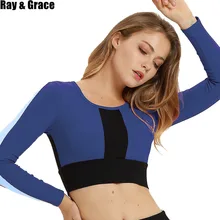 Женские футболки Йога Бег спортивный бюстгальтер для фитнеса быстросохнущие Рубашки Лоскутная одежда с длинным рукавом Push Up Топ Беговая футболка нижнее белье танк