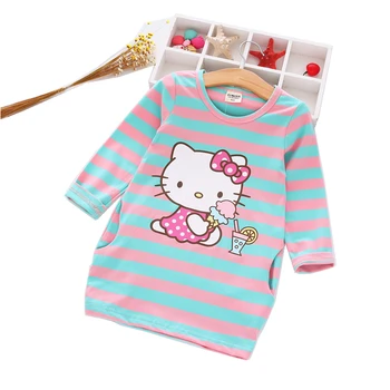 2016 Autumn Girls Dress Hello Kitty Cartoon Kids Dresses For Girl Clothes 2-8Y Children Vestidos Costume Roupas Infantis Menina