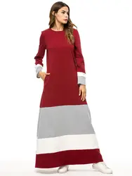 Повседневное трикотажные мусульманский абайя Цвет Блокировка длинное платье макси кимоно халат платья исламский Молитвенное одеяние
