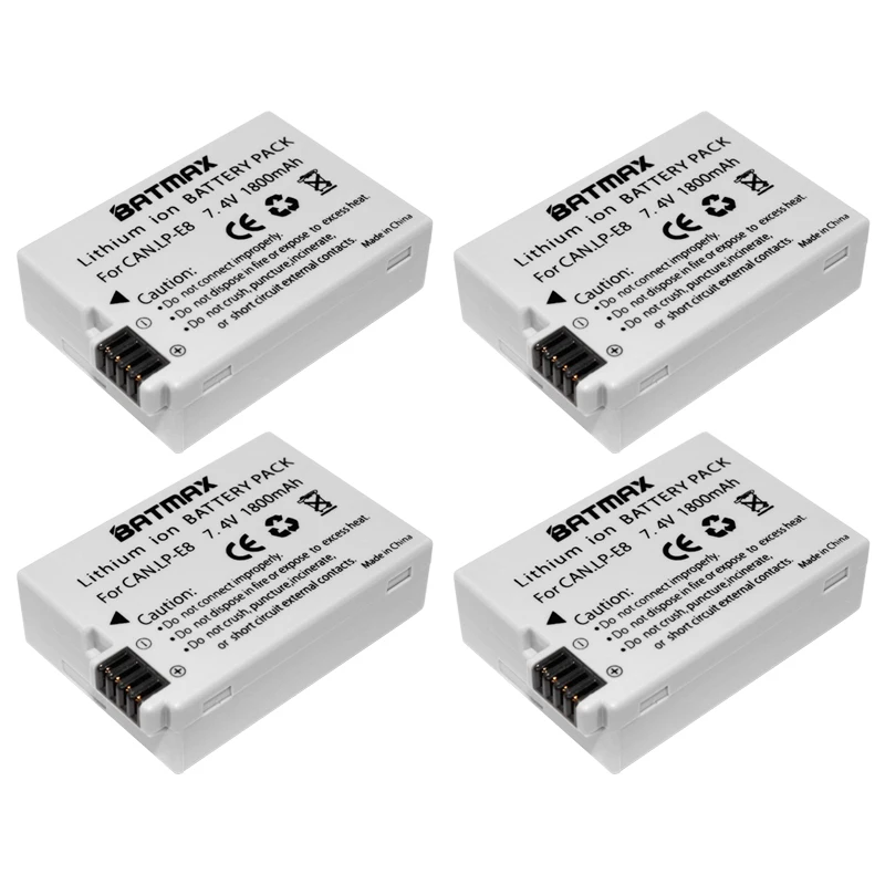 

Batmax 4pcs 4-Pack LP-E8 lp-e8 Rechargeable Batteries for Canon 550D 600D 650D 700D X4 X5 X6i X7i T2i T3i T4i T5i DSLR Camera