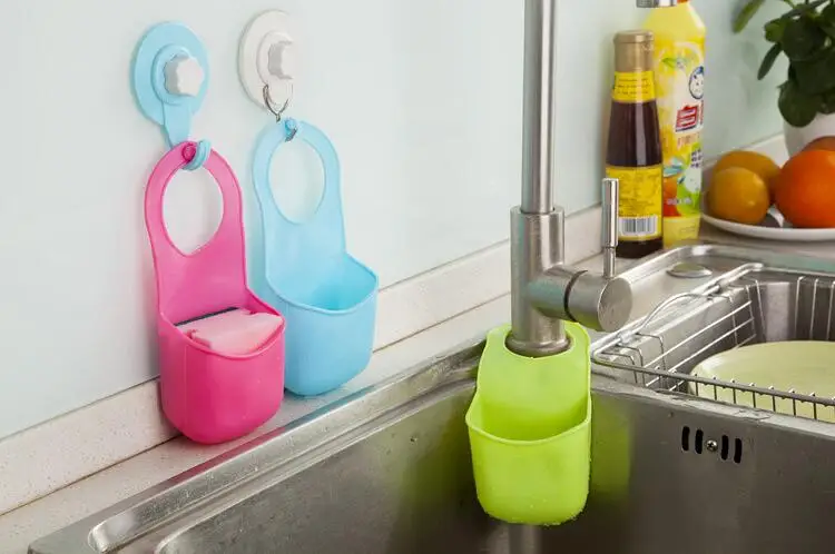 

1PC Sink Storage Basket Kitchen Organizer Tools Snap Type Tank Hanging Bag Kitchen Shelf Cradle Rack Sponge Drain Holder OK 0234