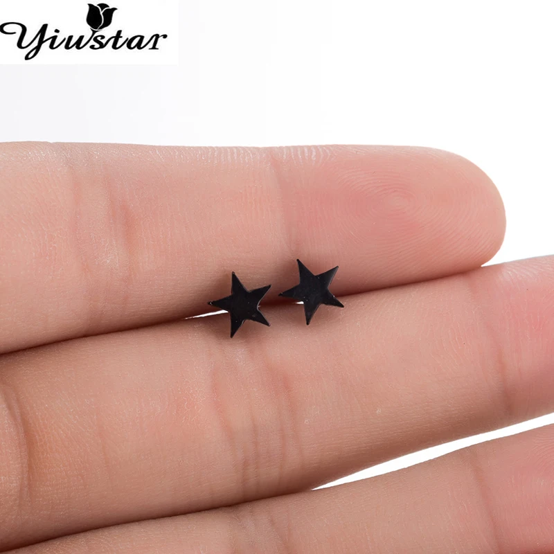 

Yiustar New Stainless Steel Stud Earrings Women Girls Kids Tiny Star Earrings for Women Jewelry Black Color Punk Piercing Earing