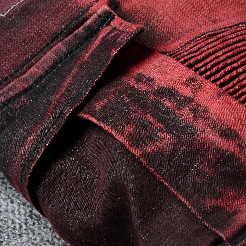 Idopy для мужчин красный карман карго байкерские джинсы мотоциклетные Узкие рваные потертые уличный стиль стрейч джинсовые штаны для хипстера
