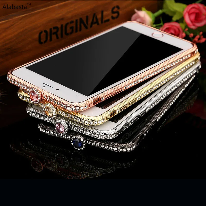 

Alabasta Luxury Diamond Bumper For iPhone 6 6s 7 8 plus 8P Case Metal Rhinestone Bling Glitter Frame Back Cover Coque Case Capa