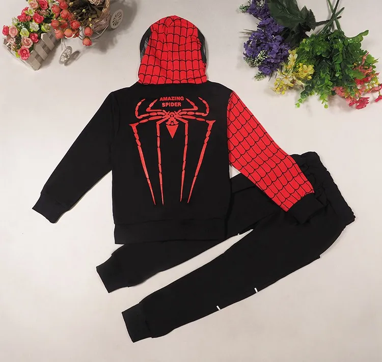 Модный костюм для мальчиков человек паук, комплекты одежды спортивный костюм для мальчиков, одежда весенний Человек-паук, косплей, Детские Рождественские костюмы, одежда