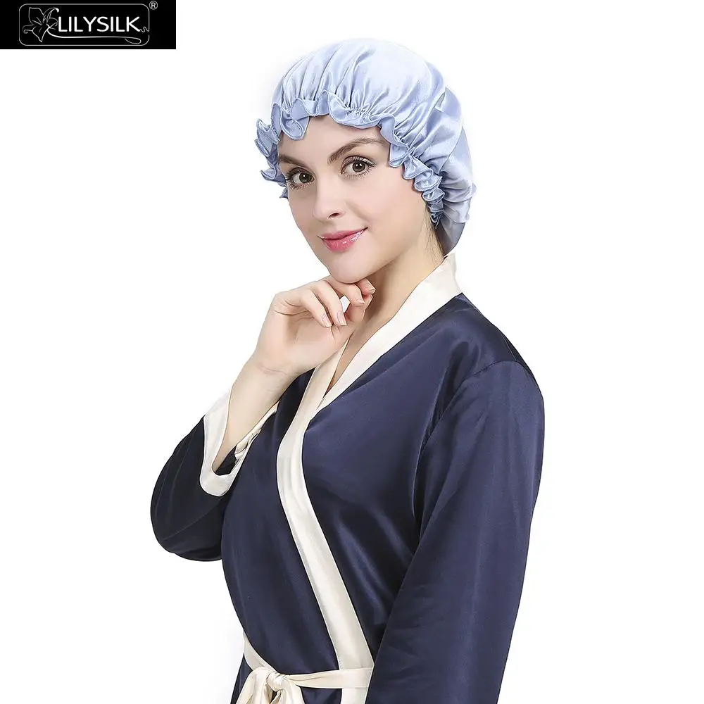 

LilySilk Sleep Caps Flounced Silk Night Brand Women Solid 19 Momme Elegant Hair Care Accessories Free Shipping