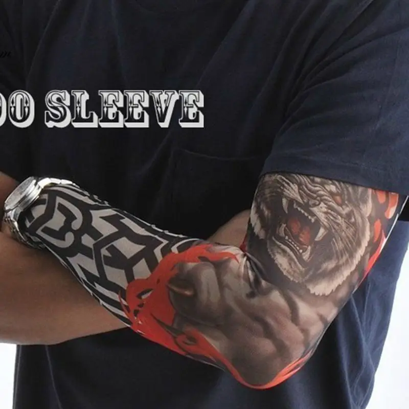 Мужские Поддельные рукава для татуировки крышка унисекс вечерние временный боди-арт солнцезащитный крем Тигр Череп Клоун цифровой печати