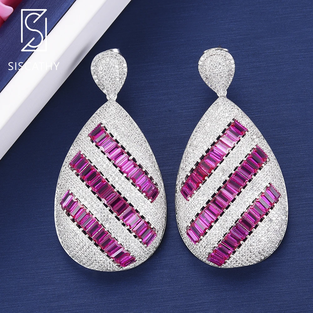 

28*56 mm Nigerian Fashion Earrings Waterdrop Shape Cubic Zirconia Inlaid Drop Dangle Earrings For Women Engagement Wedding