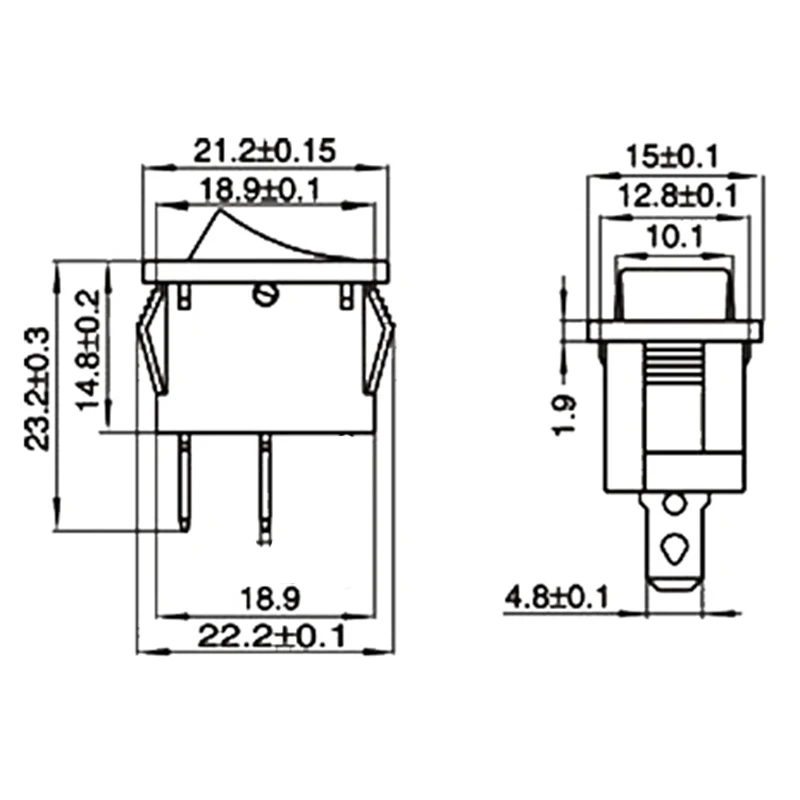 10 шт./партия KCD1 2 Pin 250V 3A лодочный переключатель 21*15 15*10 оснастка SPST ON OFF кулисный переключатель положения