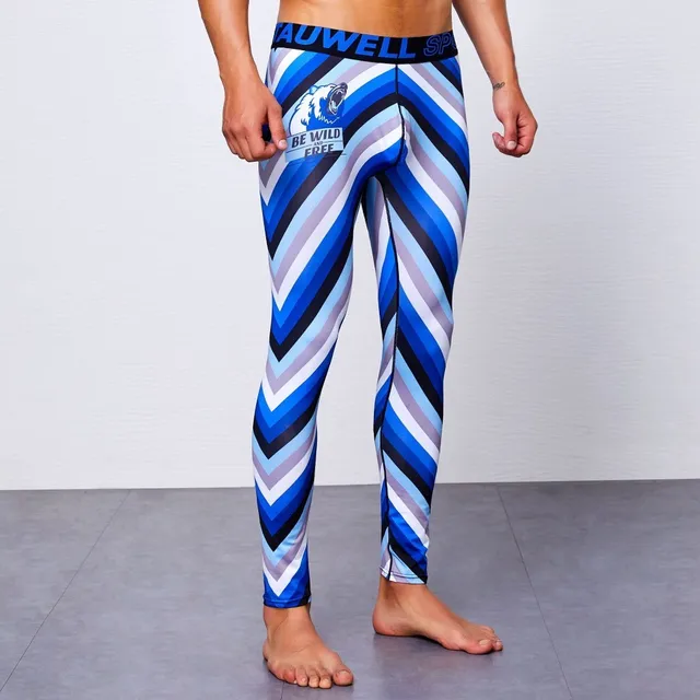 Sexy Striped Men Compression Pants Man Leggins Running Tights Mens