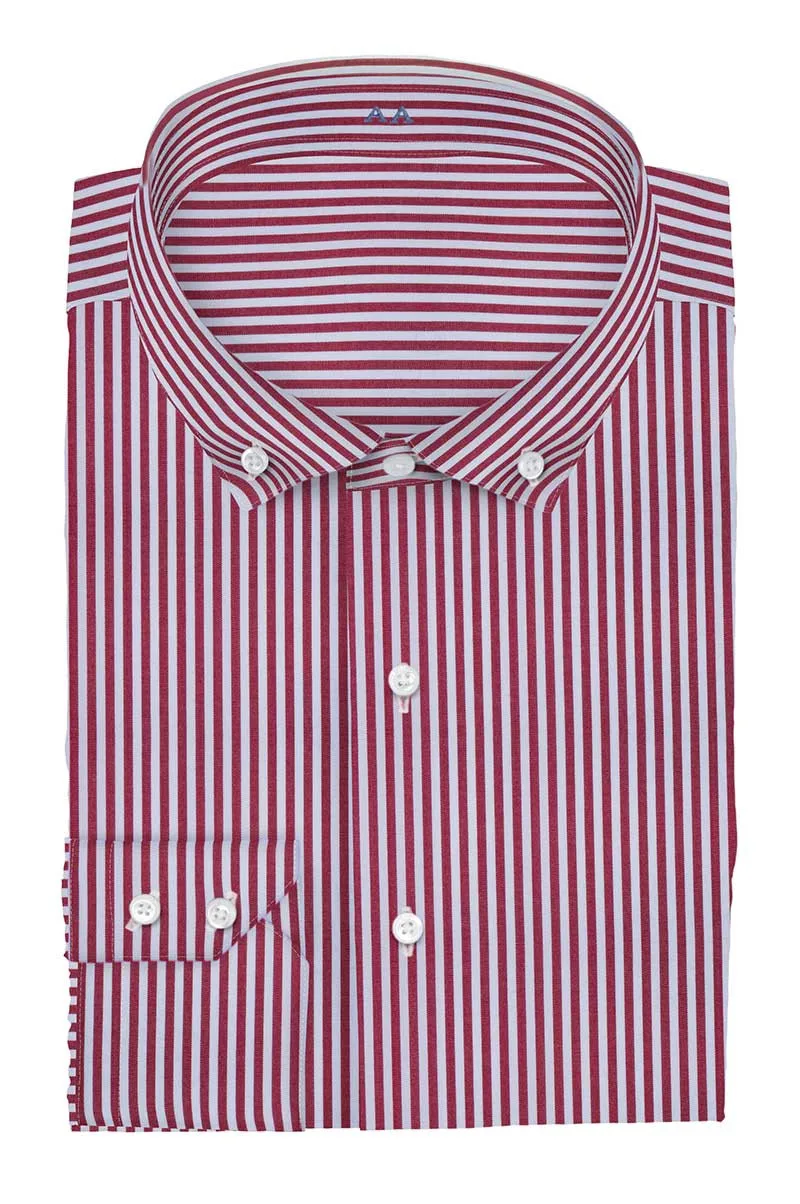 

High Quality new arriving 100% cotton burgundy striped with button down collar and two button cuff slim fit bespoke shirt men