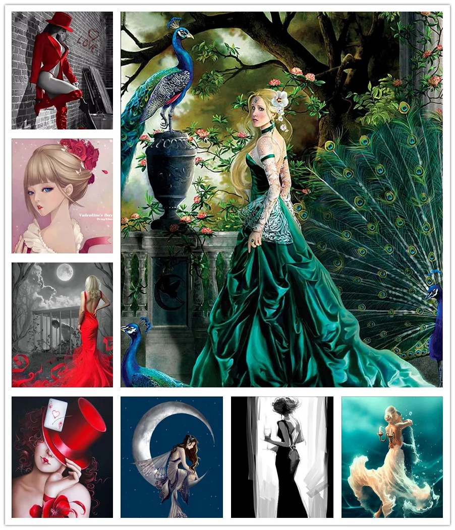 

% 5D Diy peacock flowers diamond painting cross stitch cartoon painting rhinestones diamond embroidery arts crafts girl picture