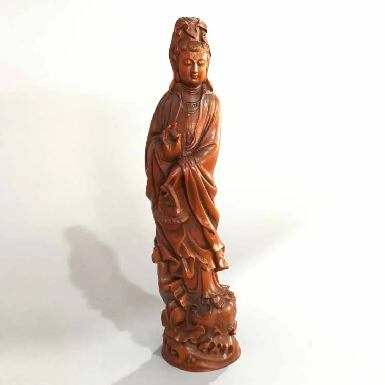 

Guanyin Antique Poplar Basket Take fish guanyin Bodhisattva small ornaments old wood carving buddha decoration antique wood carv