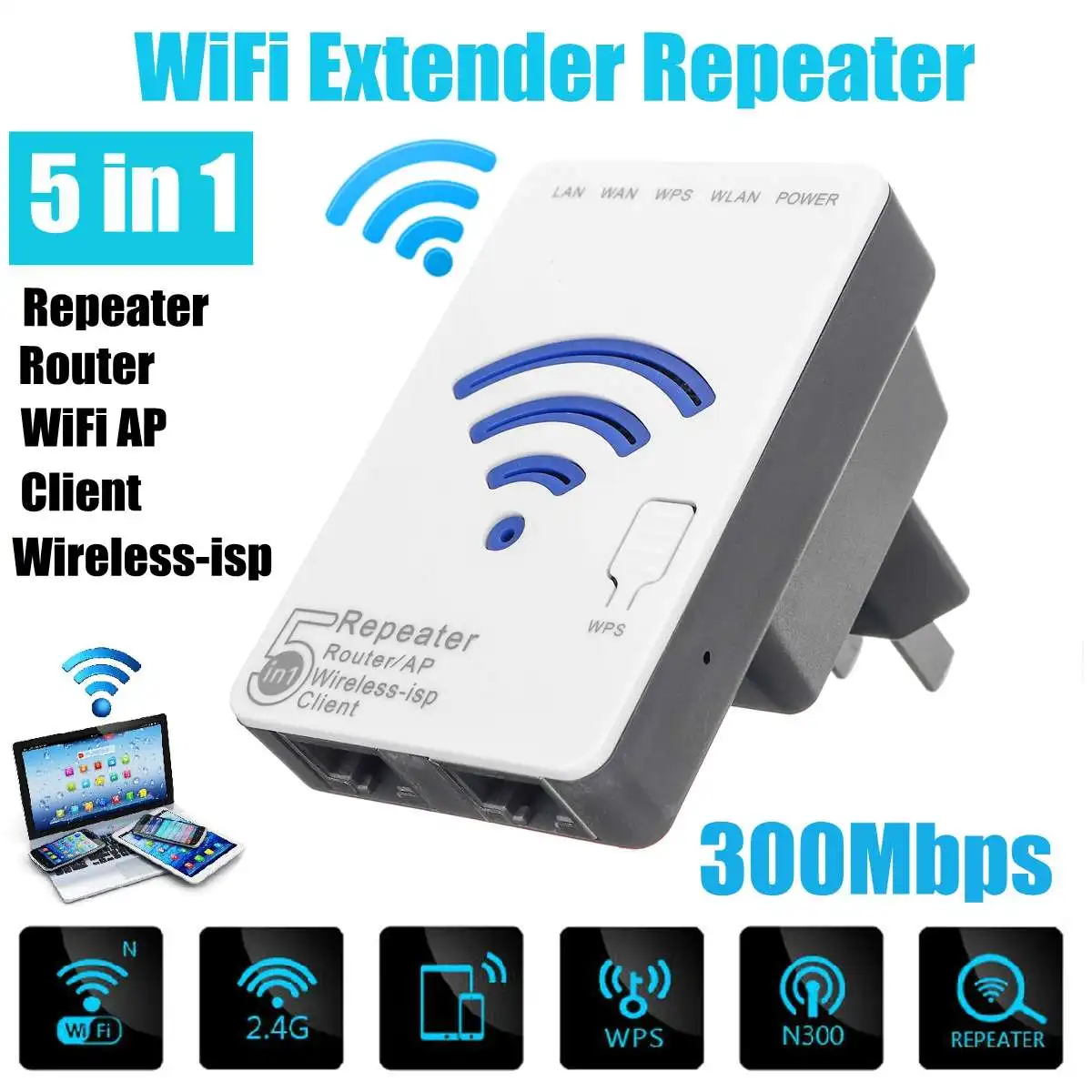 

WLAN 300Mbps Extender Repeater Mini Router Internal Omnidirectional Antenna WiFi Signal Booster Extender for Travel Office Home