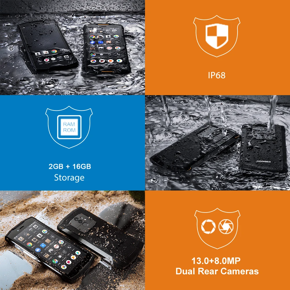 سيم الهاتف المزدوج كاميرا RAM IP68 5.5 الذكي للماء الروبوت ROM 13.0MP 5500mAh خصم S55 States USD Estrada كبير MTK6739 16GB VoLTE بوصة لايت Doogee 8.1 Dollar Sidra 2GB United 8 سيم الهاتف المزدوج كاميرا 8
