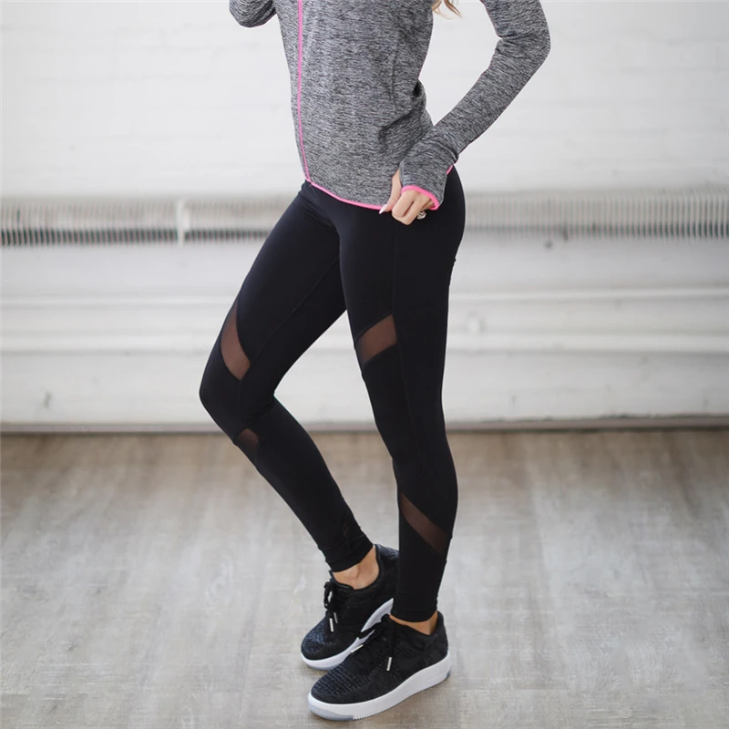 Lucylizz Черные Сетчатые Лоскутные штаны для йоги, леггинсы для фитнеса, спортивные Леггинсы, спортивная одежда для спортзала, колготки для бега, спортивные штаны