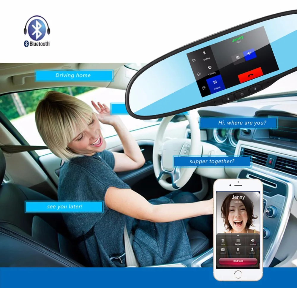 Jandening 5.0 ''IPS touch Экран 3G сети Android 5.0 quad core Оперативная память 1 ГБ Bluetooth двойная камера зеркало видеорегистраторы для автомобилей
