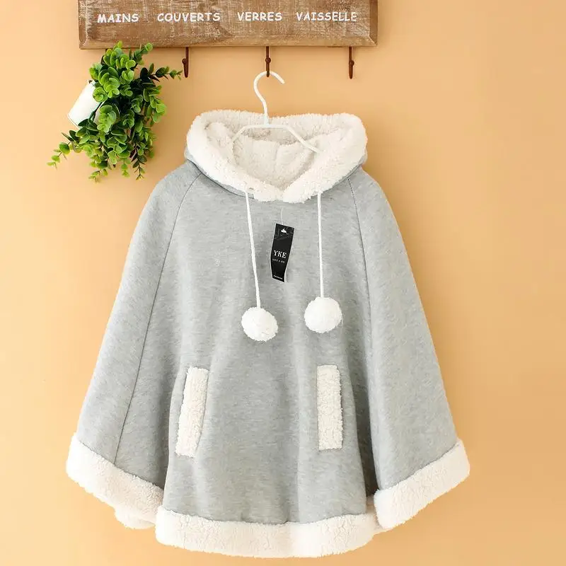 Мода Корея японский каваи шаль пальто для женщин топ кашемировый пуловер сплошной цвет Свободный плащ куртка для женщин Осень Зима Новинка - Цвет: Light grey