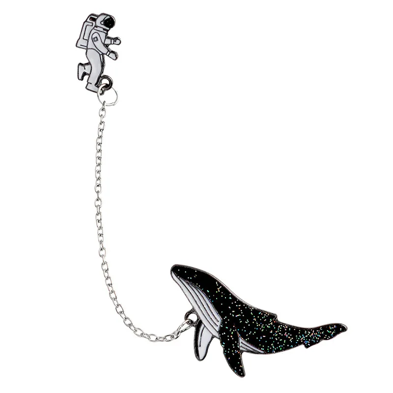 

Astronaut Space Whale Brooch Chain Collar Pins Jacket Jeans Shirt Alloy Brooches Metal Badges for Clothes