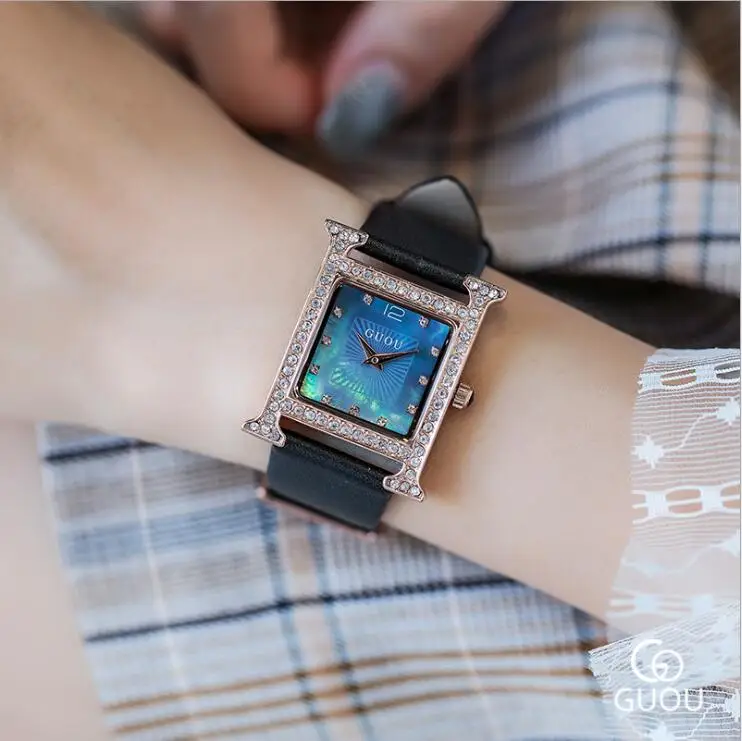 

Relogio Feminino 2018 GUOU Brand Watch Women Watches Fashion Square Shell Dial Watch Women Luxury Leather Ladies Watch relogio