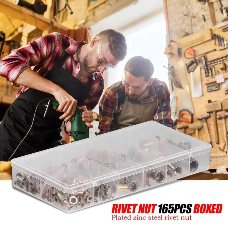 

165pcs/box Stainless Steel Nylon Insert Locknut Assortment Kit M3 M4 M5 M6 M8 M10 M12 Flat Head Threaded Rivet Insert Nuts