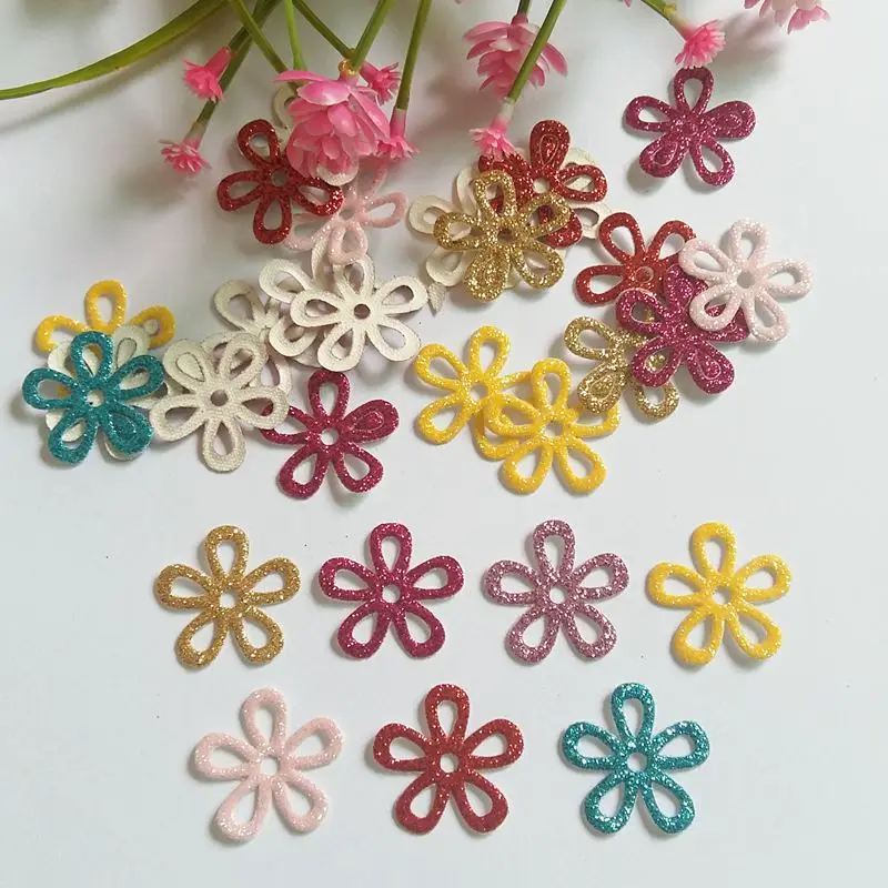 

200pcs Glitter patches Flowers patch Sewing Supplies decorative diy craft Hair Ornament accessories scrapbooking