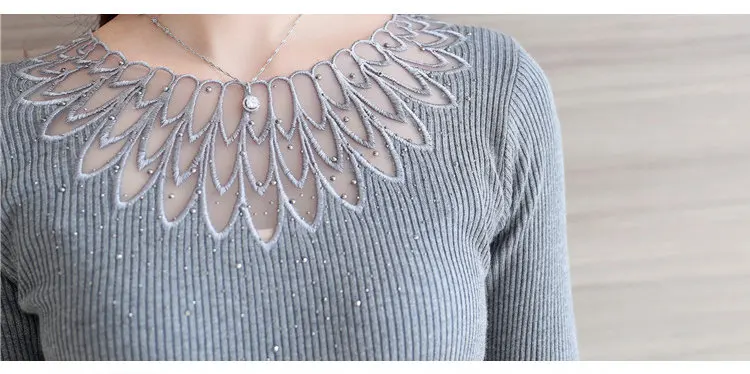 High Elastic Knitted Sweater Women 2019 Autumn Lace Patchwork Sweaters And Pullovers Lady Long Sleeve Red Pull Femme Hiver (14)