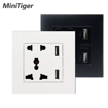 

Minitiger Smart Home Plastic Panel Manufacturer Wall USB Socket Universal 5 Hole Socket Power Outlet With Double USB