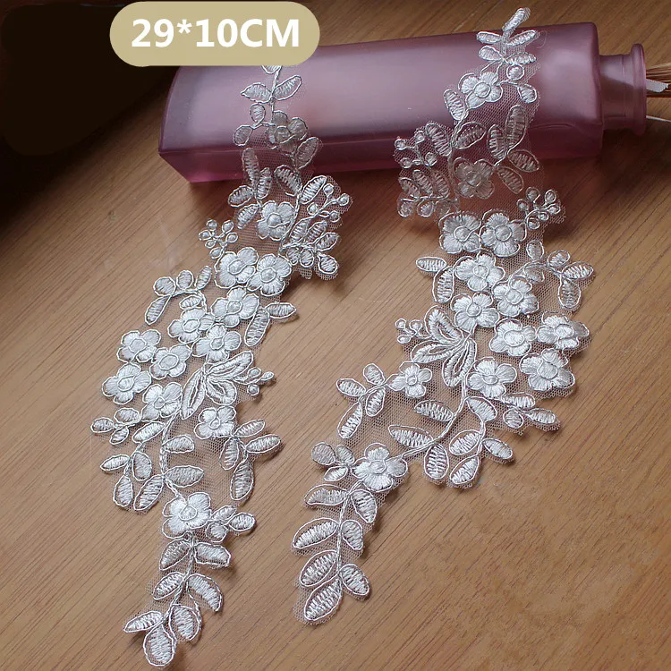 

10piece/ Pack 29cm*10cm Lace Wedding Dress Applique DIY Bridal Headdress Ivory White Lace Collar Lace Fabric Patch RS126
