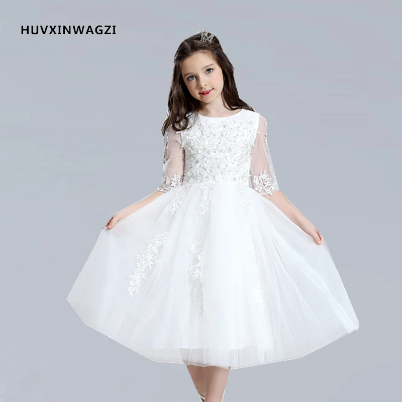 Huvxinwagzi Premiere Communion Robes Pour Filles 2017 La Nouvelle Mi Manches Blanc Robe Avec Une Longue Robe Blanche Fleur Fille Robes Aliexpress