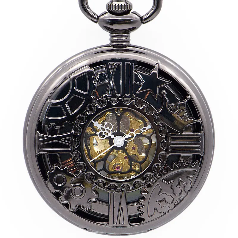 Винтаж римскими цифрами деловые часы логотип звезда полые вырезка кармашек для часов часы с цепочкой антикварная подвеска цепочки и