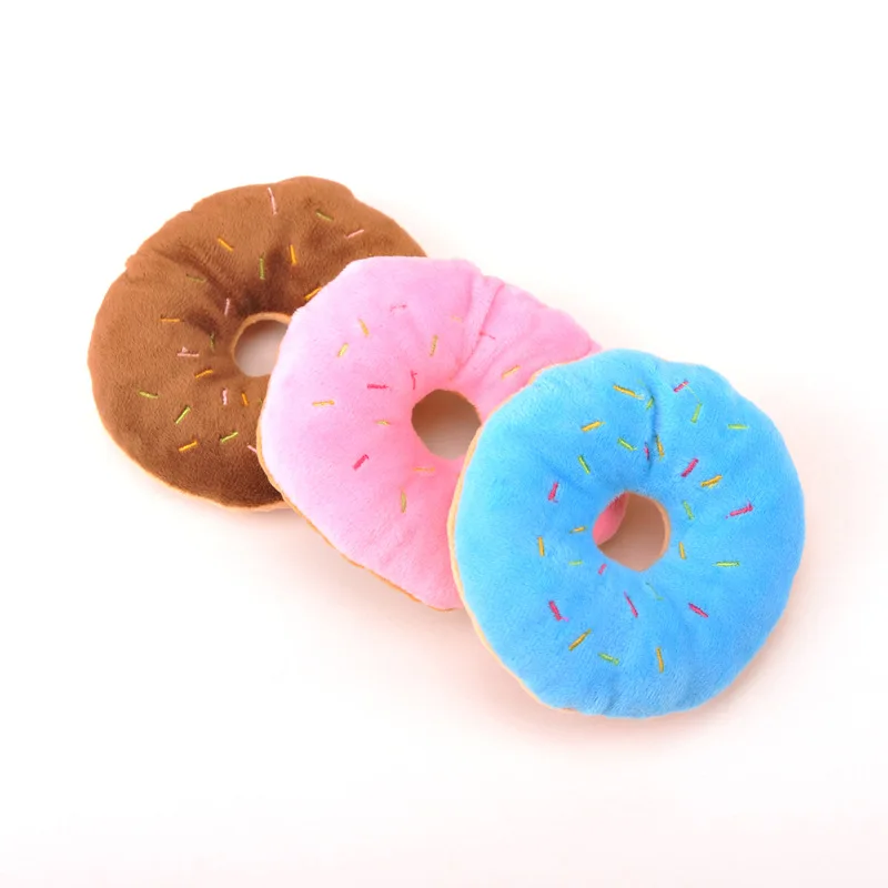 

13Cm Sightly Pet Chew Cotton Donut Play Toys Lovely Pet Dog Puppy Cat Tugging Chew Squeaker Quack Sound Toy Chew Donut Play Toys
