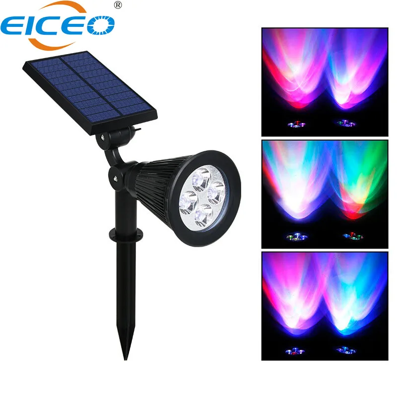 

2018 Hot Solar RGB Spotlights Lawn Lights Led Garden Spike Light RGB Color 4 LEDs Waterproof Outdoor Landscape Yard Decoration