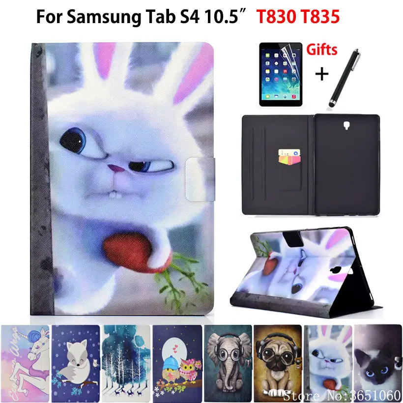 Чехол для Samsung Galaxy Tab S4 10,5 дюймов T830 T835 T837 SM-T830 SM-T835 чехол Funda планшет с модным животным защитный чехол с подставкой+ защитная пленка на экран+ подставка для ручек