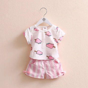 

Girls Baby Ice Cream Suit New Summer 2017 Children's Wear Children's Short Sleeve T-shirt Short Pants