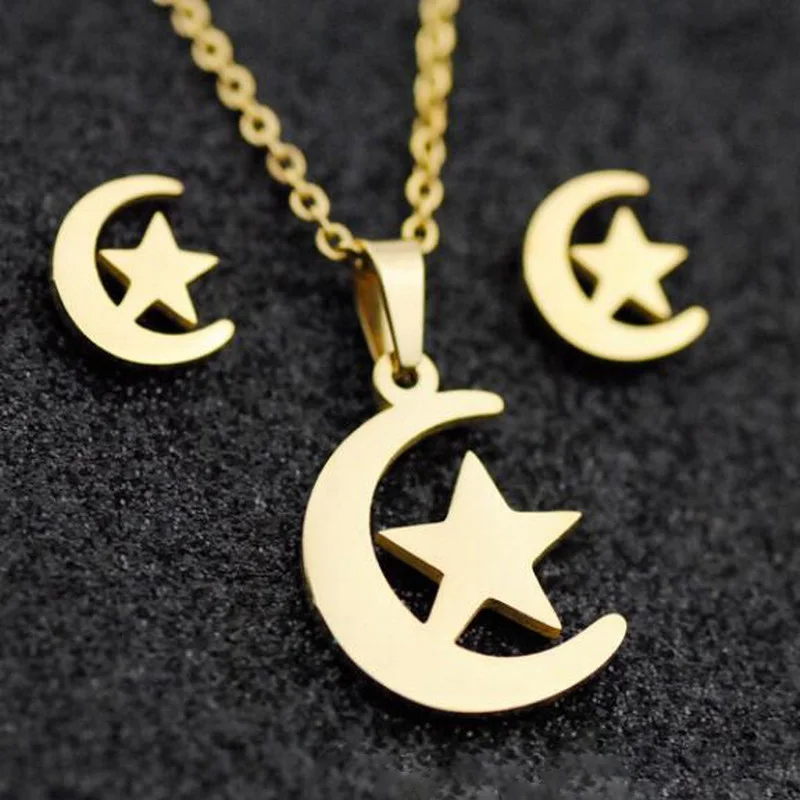 

New Stainless Steel Necklace For Women Lover's Gold Color Moon Star Pendant Necklace Engagement Jewelry Accessories Wholesale