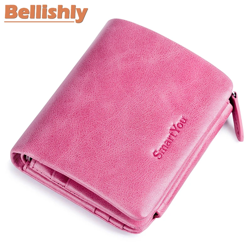 

Bellishly 2019 New Wallet Women Gift 100% Genuine Leather Lady Carteira Fashion Pink Girl's Present Purse Card Holder Notecase