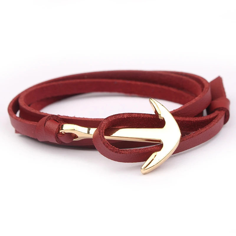 NIUYITID ручной работы веревочный браслет для женщин мужчин кожаный браслет Подвеска на браслет в виде якоря ювелирные изделия мужской подарок цена - Окраска металла: dark red