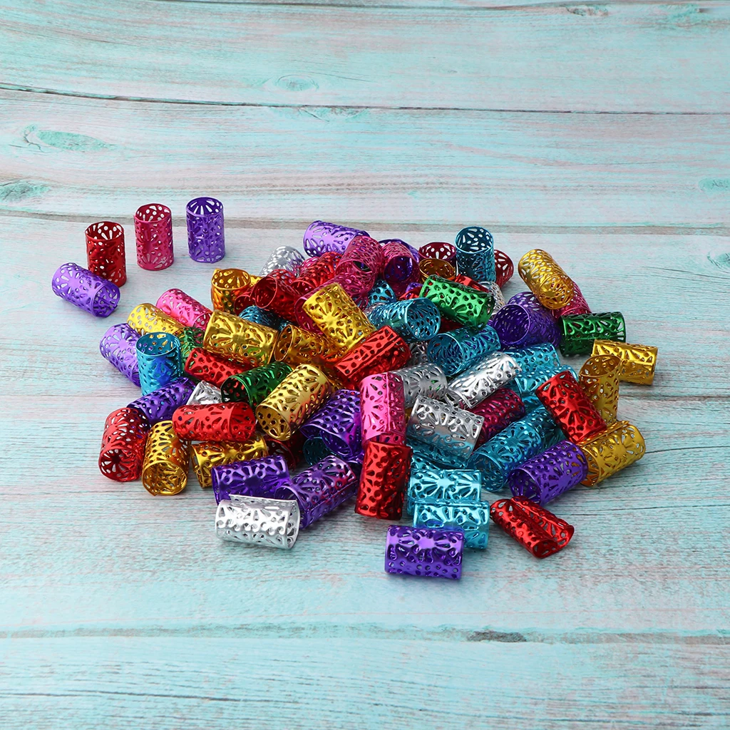 

100x Hair Cuffs Aluminum Dreadlock Beads For DIY Hairstyle Braids Ponytail