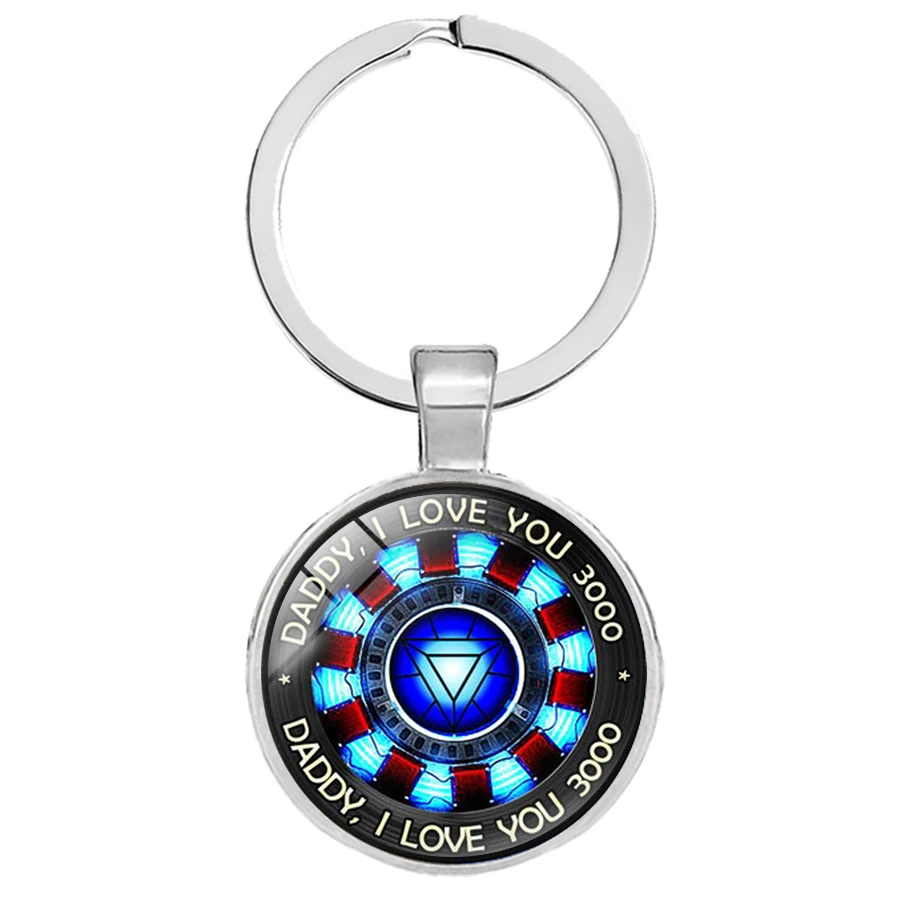 

2019 Marvel The Avengers 4 Endgame Quantum Realm Keychain Top Grade Iron Man Tony Stark Heart Printed Glass Gem Alloy Key Ring