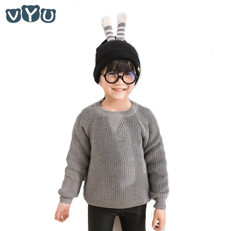 

VYU 1~8 Yrs Kids Clothes Girls And Boys Pullover Sweater 2018 Autumn And Winter Cotton Solid Long Sleeve O Neck Sweater