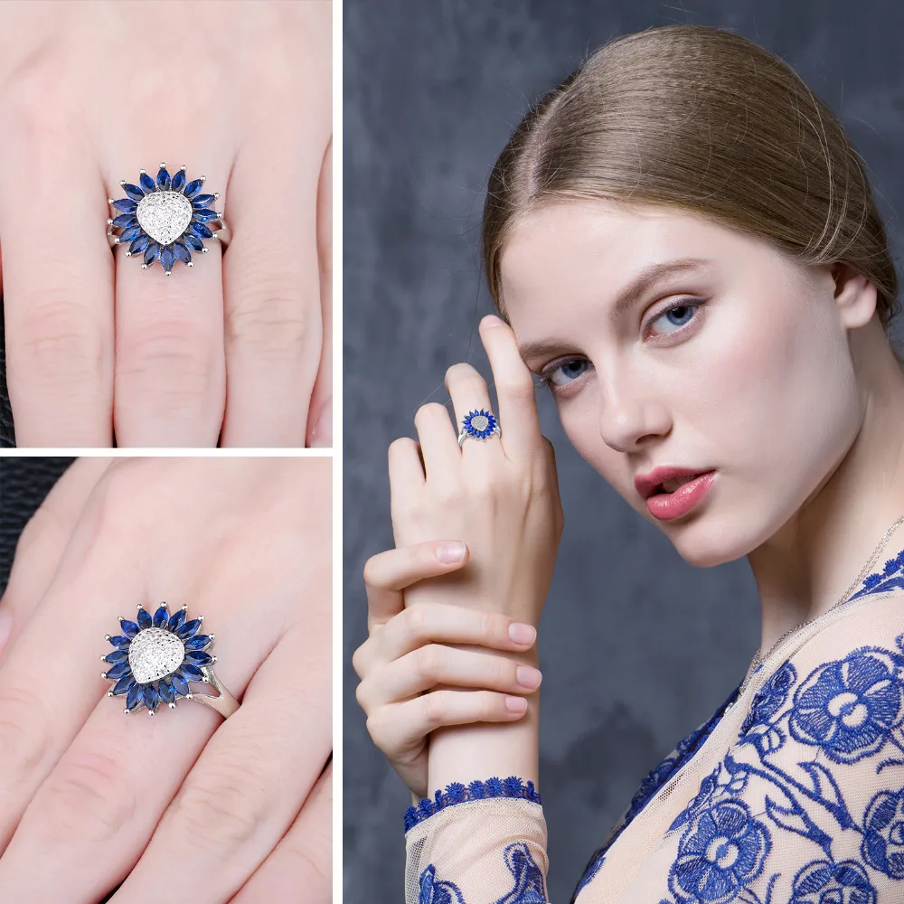 JewelryPalace 1.5ct Created Blue Spinel Floral Gemstone Ring For Women Real 925 Sterling Silver Fine Jewelry New Arrival