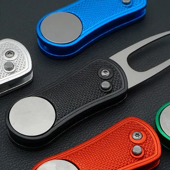 

Divot Fork Tool with Button Magnetic Ball Marker Portable Foldable for Golf Club Ball YA88