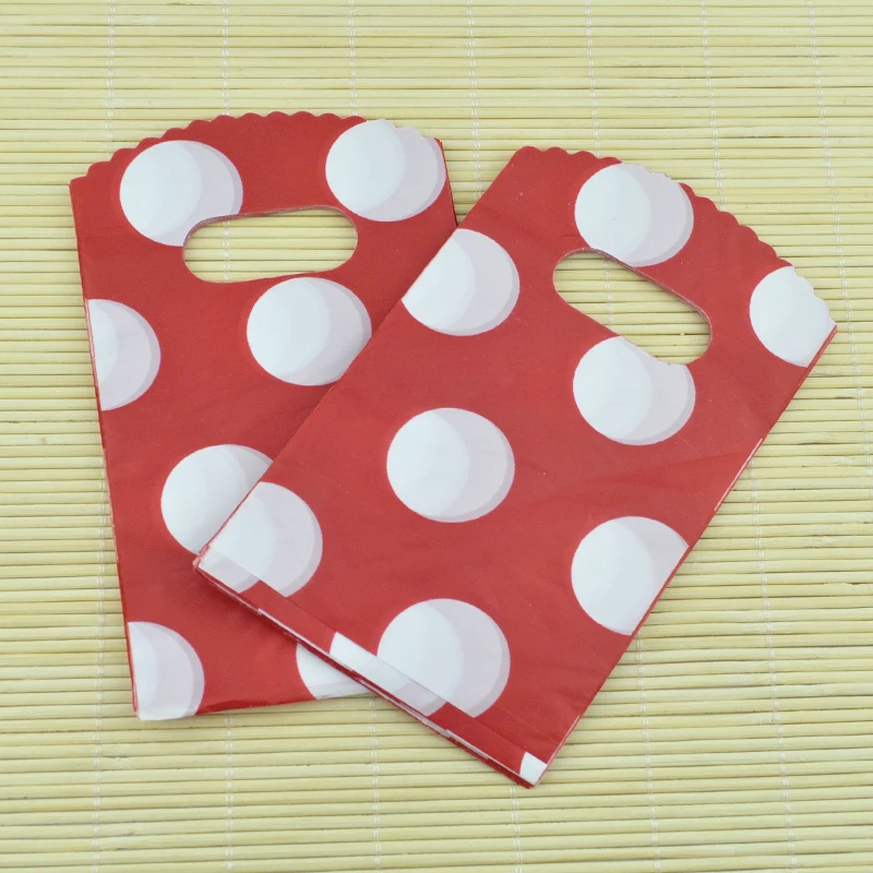 Wholesale 150pcs Round Dots Red Plastic Gift Bag 9x15cm Small Charms